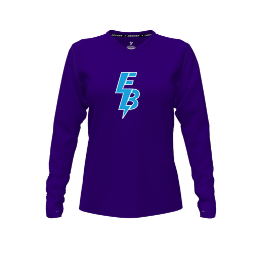 [FTLVPTPP-FYXS-LOGO1] Decker Performance T-Shirt (Female Youth XS, Purple, V Neck, Logo 1, Long Sleeve)