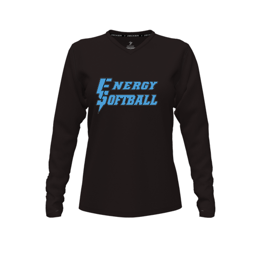 [CUS-DFW-TEES-CMF-VNK-LSL-BLK-FYXS-LOGO3] Decker Comfort T-Shirt (Female Youth XS, Black, V Neck, Logo 3, Long Sleeve)