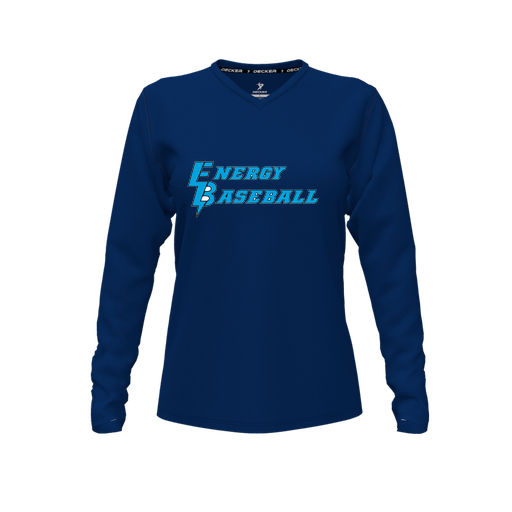 [CUS-DFW-TEES-CMF-VNK-LSL-NVY-FYXS-LOGO2] Decker Comfort T-Shirt (Female Youth XS, Navy, V Neck, Logo 2, Long Sleeve)