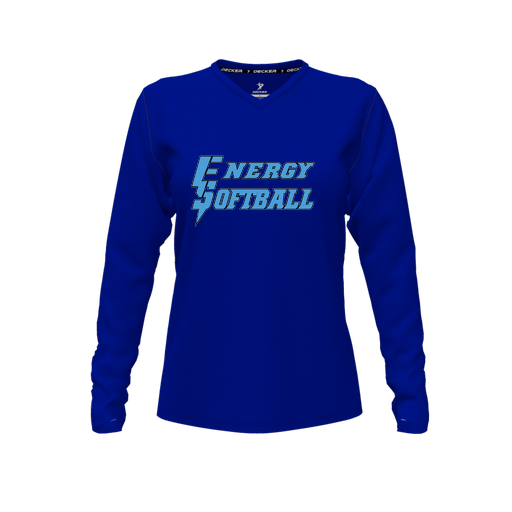 [CUS-DFW-TEES-CMF-VNK-LSL-RYL-FYXS-LOGO3] Decker Comfort T-Shirt (Female Youth XS, Royal, V Neck, Logo 3, Long Sleeve)