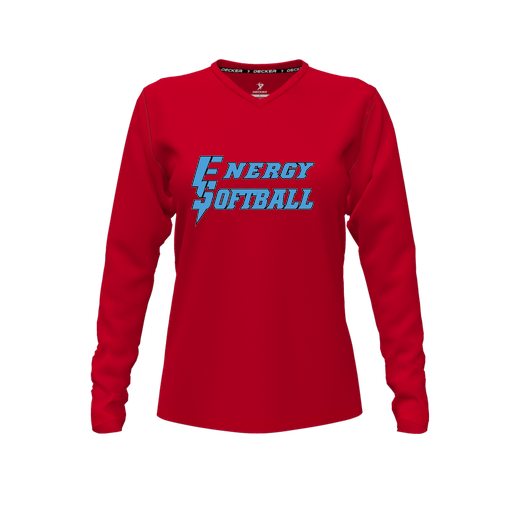 [CUS-DFW-TEES-CMF-VNK-LSL-RED-FYXS-LOGO3] Decker Comfort T-Shirt (Female Youth XS, Red, V Neck, Logo 3, Long Sleeve)