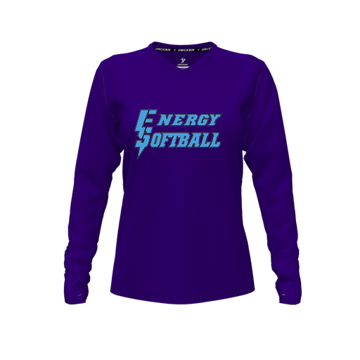 [CUS-DFW-TEES-CMF-VNK-LSL-PUR-FYXS-LOGO3] Decker Comfort T-Shirt (Female Youth XS, Purple, V Neck, Logo 3, Long Sleeve)