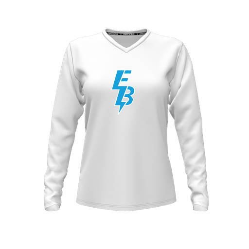 [CUS-DFW-TEES-PER-VNK-LSL-WHT-FYXS-LOGO1] Decker Performance T-Shirt (Female Youth XS, White, V Neck, Logo 1, Long Sleeve)