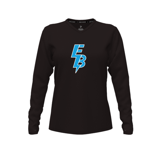 [FTLVPTBK-FYXS-LOGO1] Decker Performance T-Shirt (Female Youth XS, Black, V Neck, Logo 1, Long Sleeve)