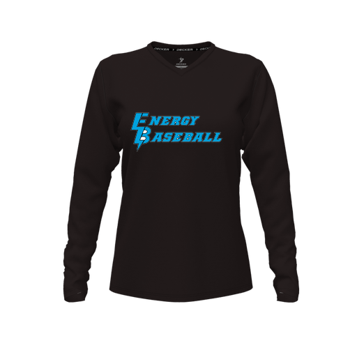 [CUS-DFW-TEES-PER-VNK-LSL-BLK-FYXS-LOGO2] Decker Performance T-Shirt (Female Youth XS, Black, V Neck, Logo 2, Long Sleeve)