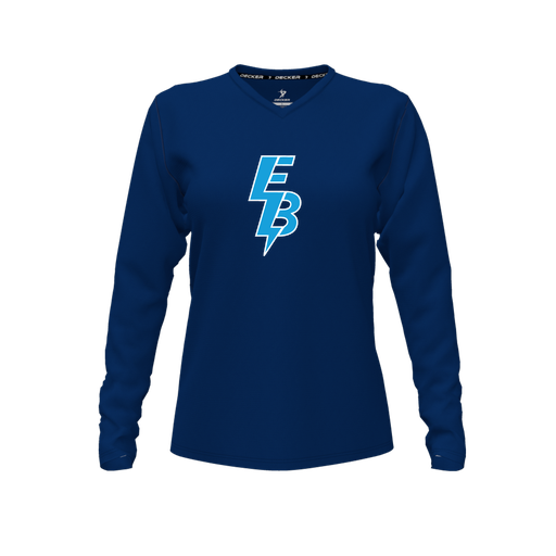 [CUS-DFW-TEES-PER-VNK-LSL-NVY-FYXS-LOGO1] Decker Performance T-Shirt (Female Youth XS, Navy, V Neck, Logo 1, Long Sleeve)