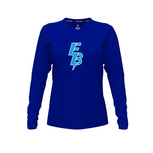 [CUS-DFW-TEES-PER-VNK-LSL-RYL-FYXS-LOGO1] Decker Performance T-Shirt (Female Youth XS, Royal, V Neck, Logo 1, Long Sleeve)