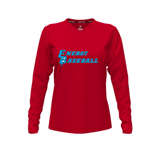 [CUS-DFW-TEES-PER-VNK-LSL-RED-FYXS-LOGO2] Decker Performance T-Shirt (Female Youth XS, Red, V Neck, Logo 2, Long Sleeve)