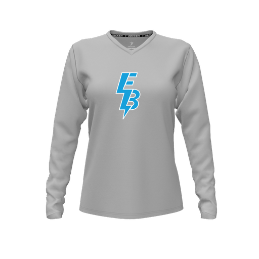 [CUS-DFW-TEES-PER-VNK-LSL-GRY-FYXS-LOGO1] Decker Performance T-Shirt (Female Youth XS, Gray, V Neck, Logo 1, Long Sleeve)