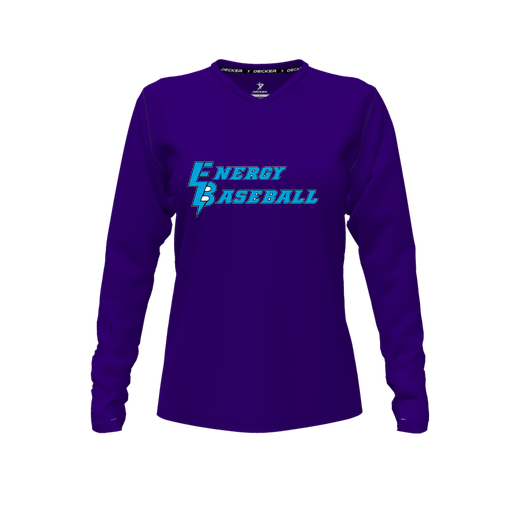 [CUS-DFW-TEES-PER-VNK-LSL-PUR-FYXS-LOGO2] Decker Performance T-Shirt (Female Youth XS, Purple, V Neck, Logo 2, Long Sleeve)